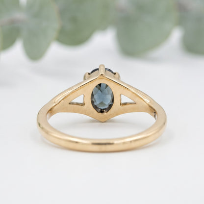 Dark Green Sapphire Ring Oval Cut Handmade