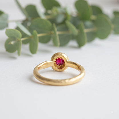 Pink Ruby Round Cut Handmade Gold Solitaire Ring