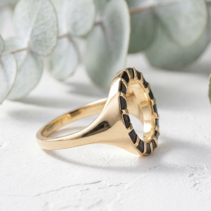 Unique Black Trapezoid Gold Bar Statement Ring