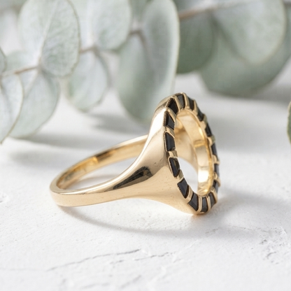 Unique Black Trapezoid Gold Bar Statement Ring
