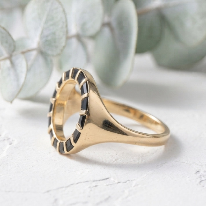 Unique Black Trapezoid Gold Bar Statement Ring
