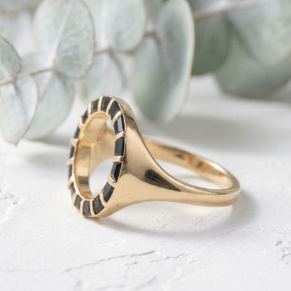 Unique Black Trapezoid Gold Bar Statement Ring