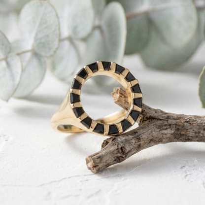 Unique Black Trapezoid Gold Bar Statement Ring