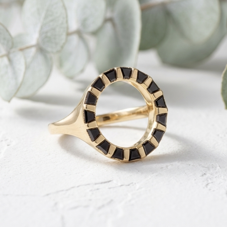 Unique Black Trapezoid Gold Bar Statement Ring