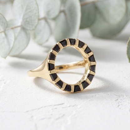 Unique Black Trapezoid Gold Bar Statement Ring