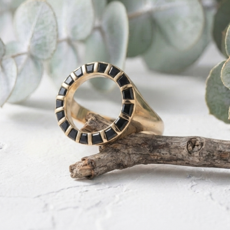 Unique Black Trapezoid Gold Bar Statement Ring