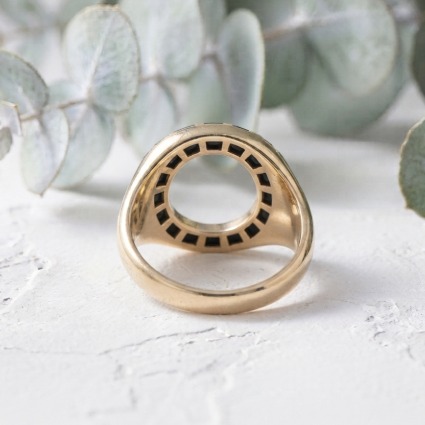 Unique Black Trapezoid Gold Bar Statement Ring