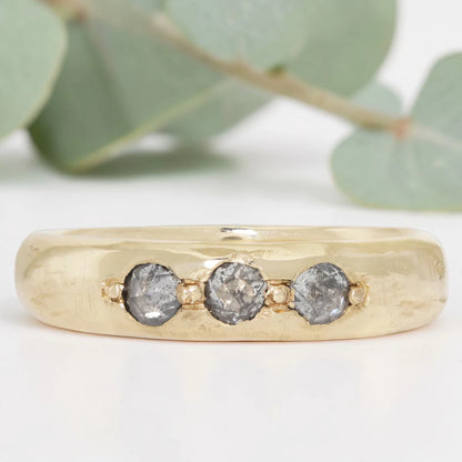 Salt & Pepper Diamond Ring – Rose Cut Bezel Minimalist Statement Ring