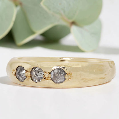 Salt & Pepper Diamond Ring – Rose Cut Bezel Minimalist Statement Ring