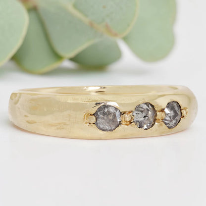 Salt & Pepper Diamond Ring – Rose Cut Bezel Minimalist Statement Ring
