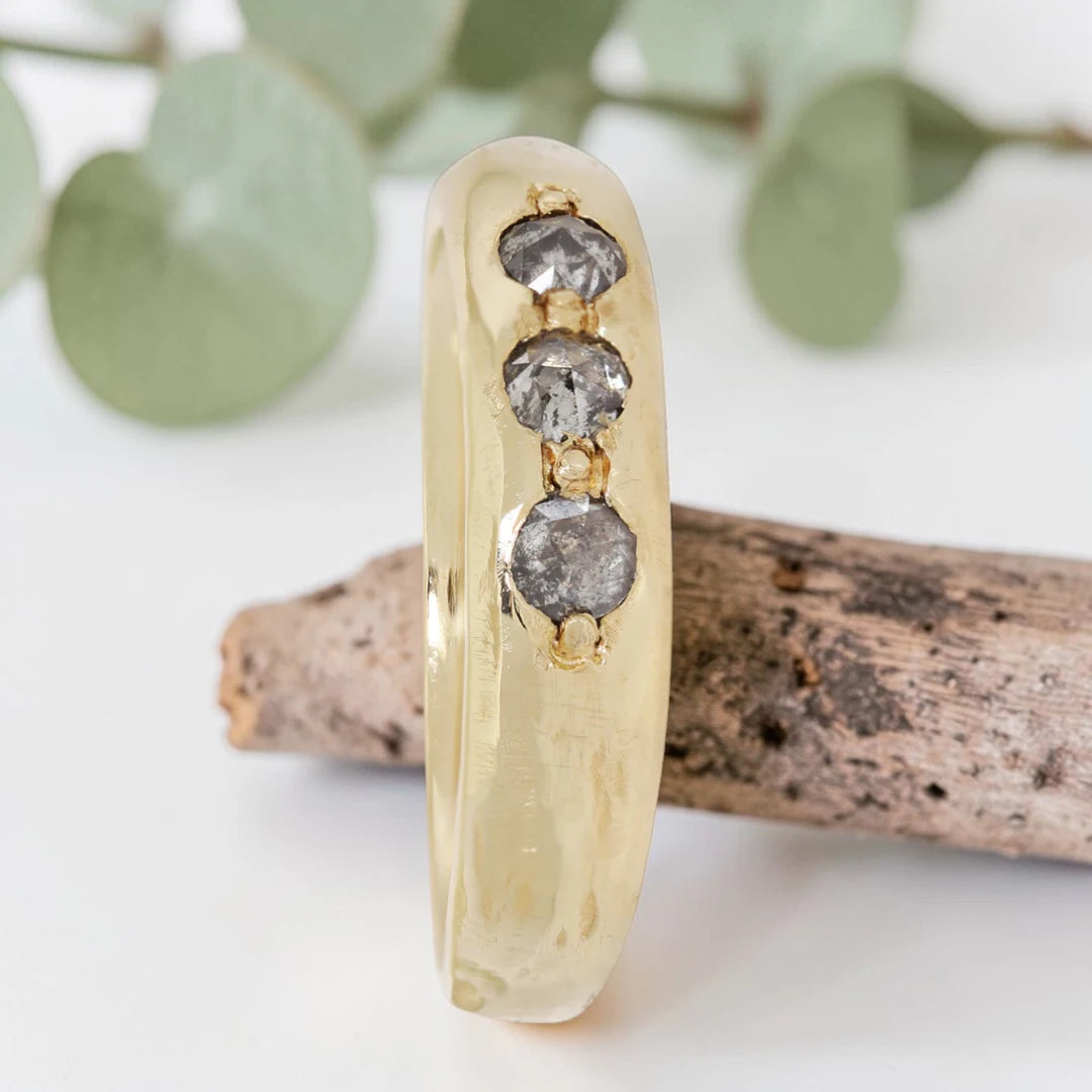 Salt & Pepper Diamond Ring – Rose Cut Bezel Minimalist Statement Ring
