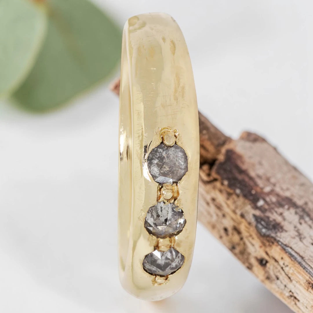 Salt & Pepper Diamond Ring – Rose Cut Bezel Minimalist Statement Ring