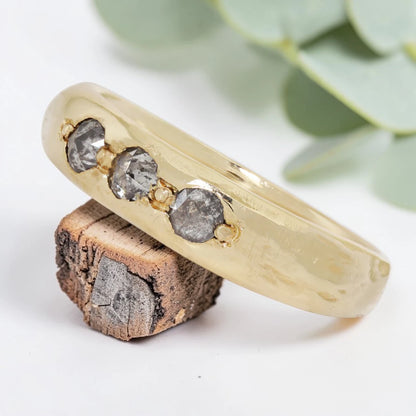 Salt & Pepper Diamond Ring – Rose Cut Bezel Minimalist Statement Ring