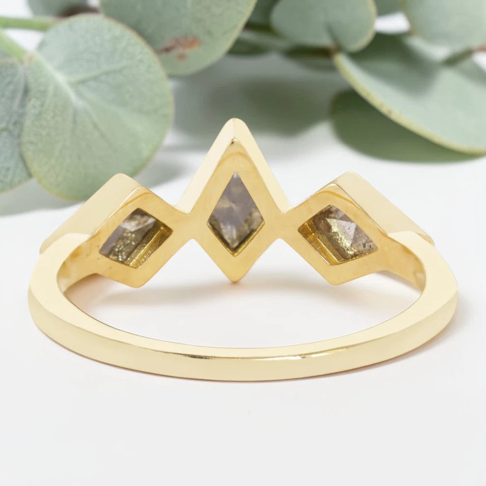 Smoky Salt and Pepper Kite Diamond Ring with Artisan Bezel