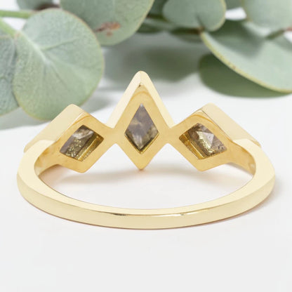 Smoky Salt and Pepper Kite Diamond Ring with Artisan Bezel