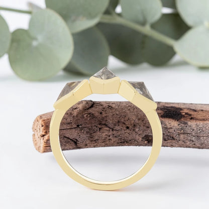 Smoky Salt and Pepper Kite Diamond Ring with Artisan Bezel