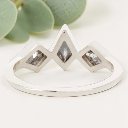 Salt and Pepper Kite Diamond Ring in White Gold Bezel