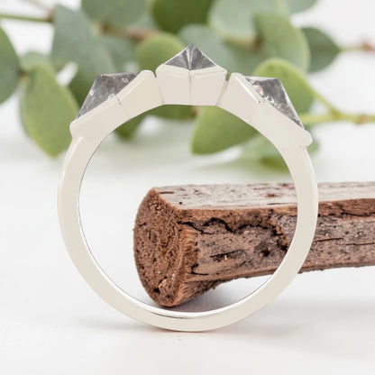 Salt and Pepper Kite Diamond Ring in White Gold Bezel