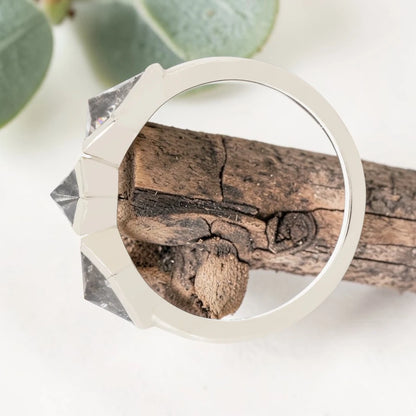 Salt and Pepper Kite Diamond Ring in White Gold Bezel