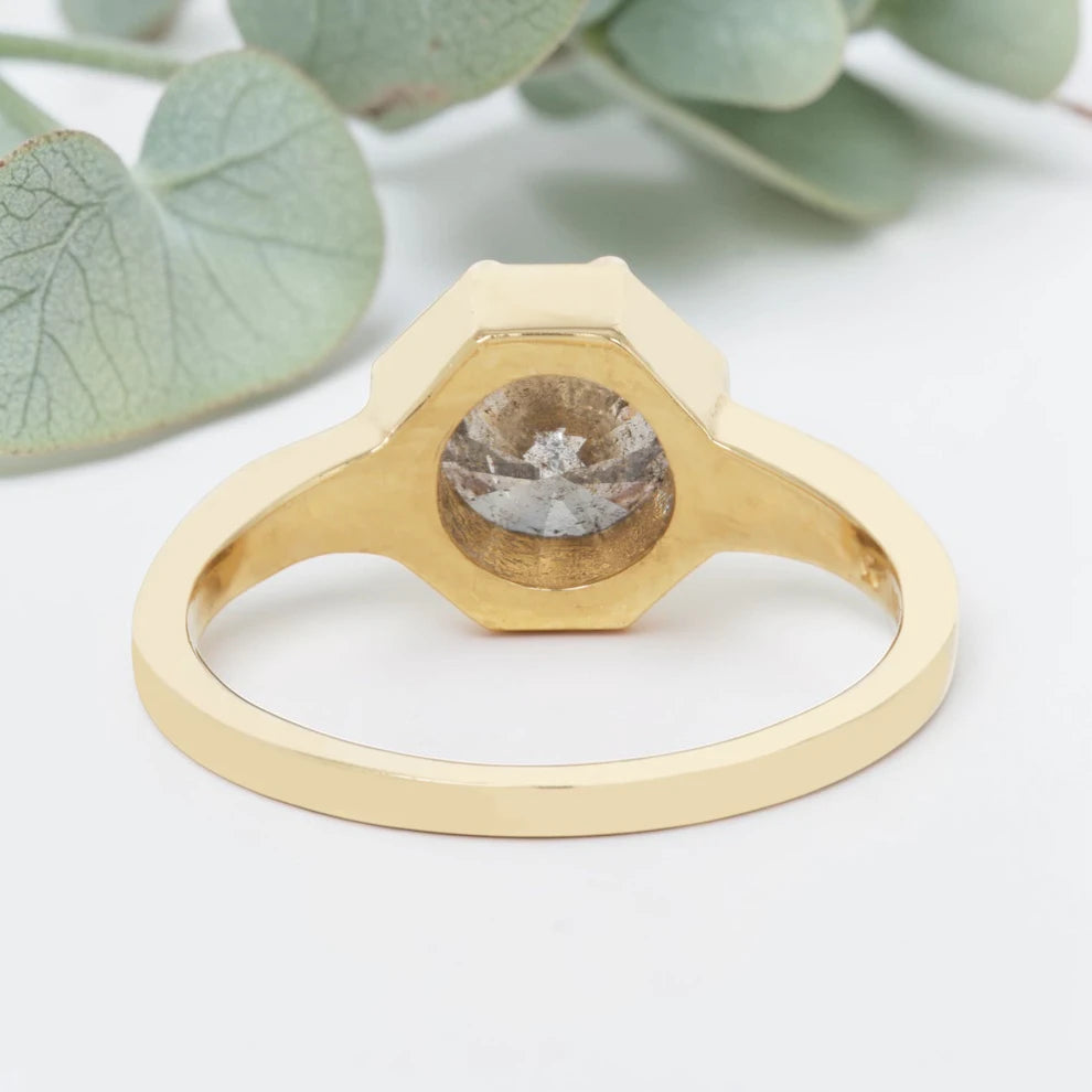 Octagon Cut Salt and Pepper Diamond Ring with Prong Set