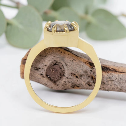 Octagon Cut Salt and Pepper Diamond Ring with Prong Set
