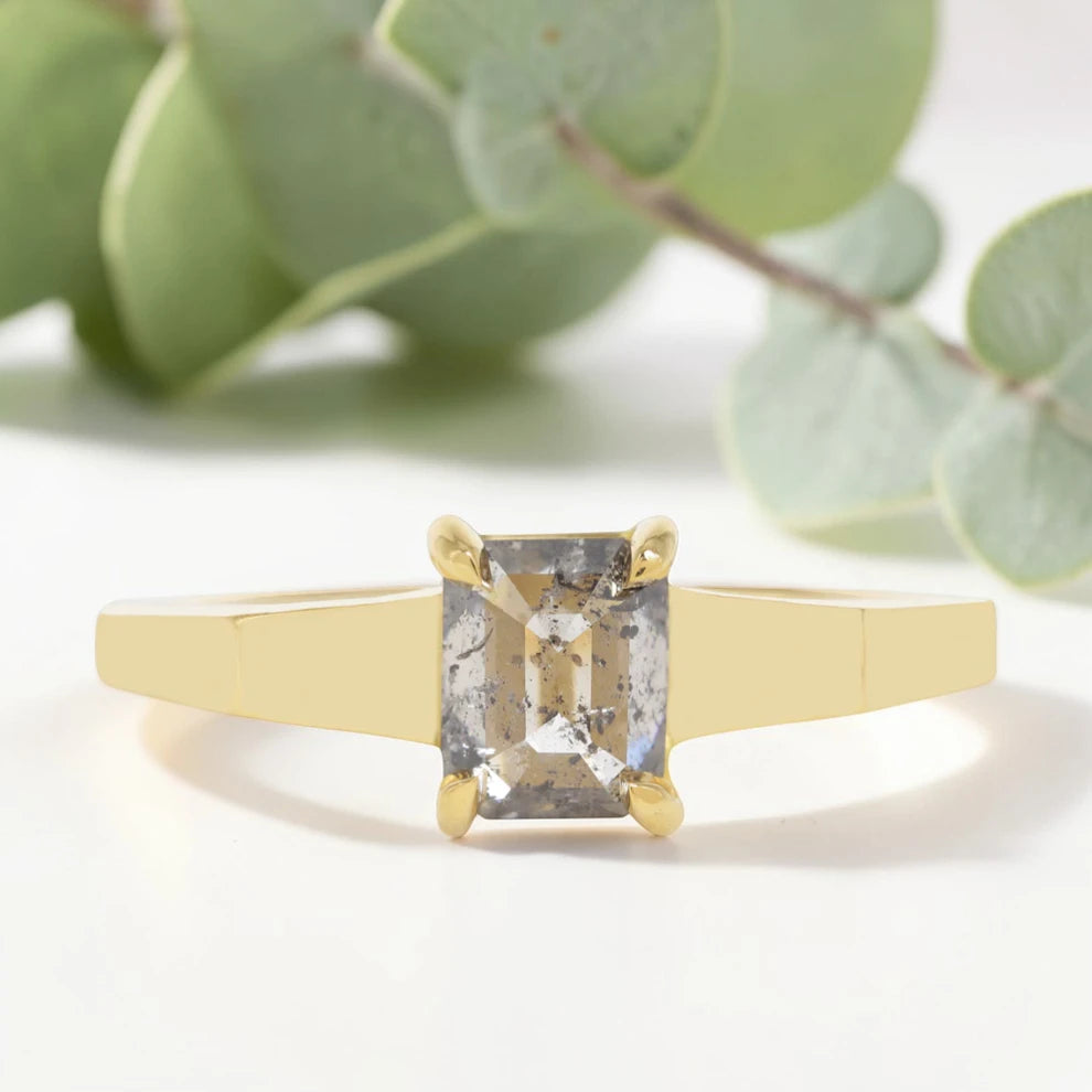 Emerald Cut Salt and Pepper Diamond Ring for Modern Brides