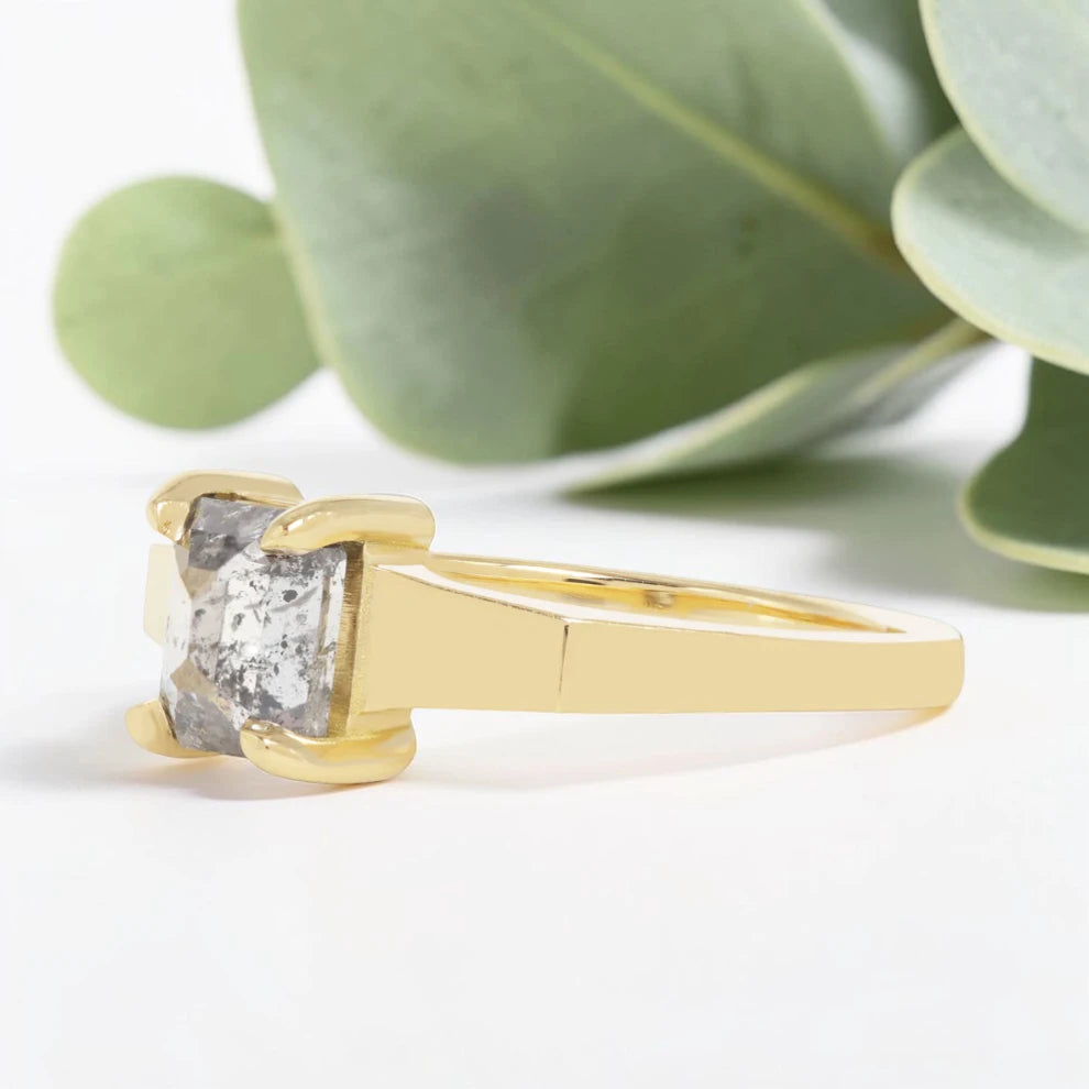 Emerald Cut Salt and Pepper Diamond Ring for Modern Brides