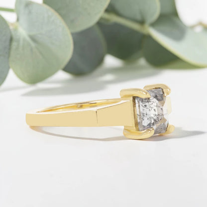 Emerald Cut Salt and Pepper Diamond Ring for Modern Brides