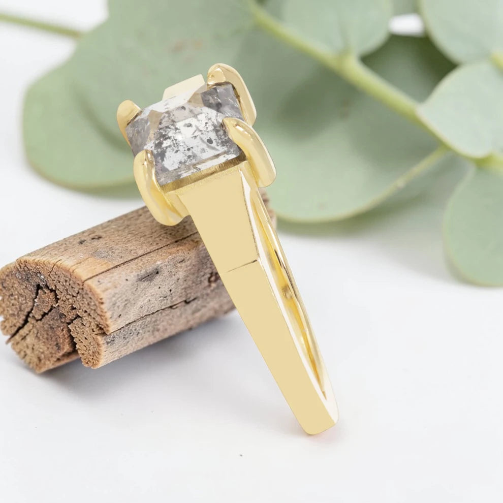 Emerald Cut Salt and Pepper Diamond Ring for Modern Brides