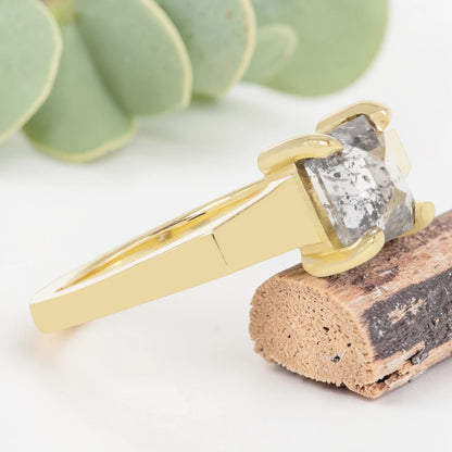 Emerald Cut Salt and Pepper Diamond Ring for Modern Brides