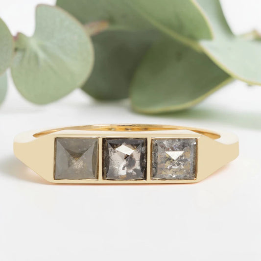 Gray Pyramid Princess Cut Diamond Ring – Salt & Pepper, Modern Vintage Engagement