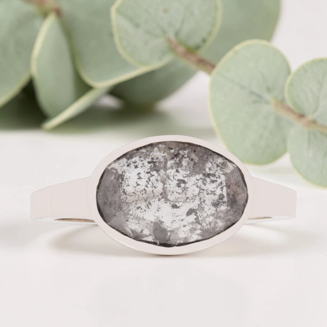 Oval Salt & Pepper Diamond Ring – Bezel Set Handmade Statement Ring