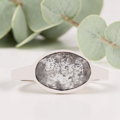 Oval Salt & Pepper Diamond Ring – Bezel Set Handmade Statement Ring