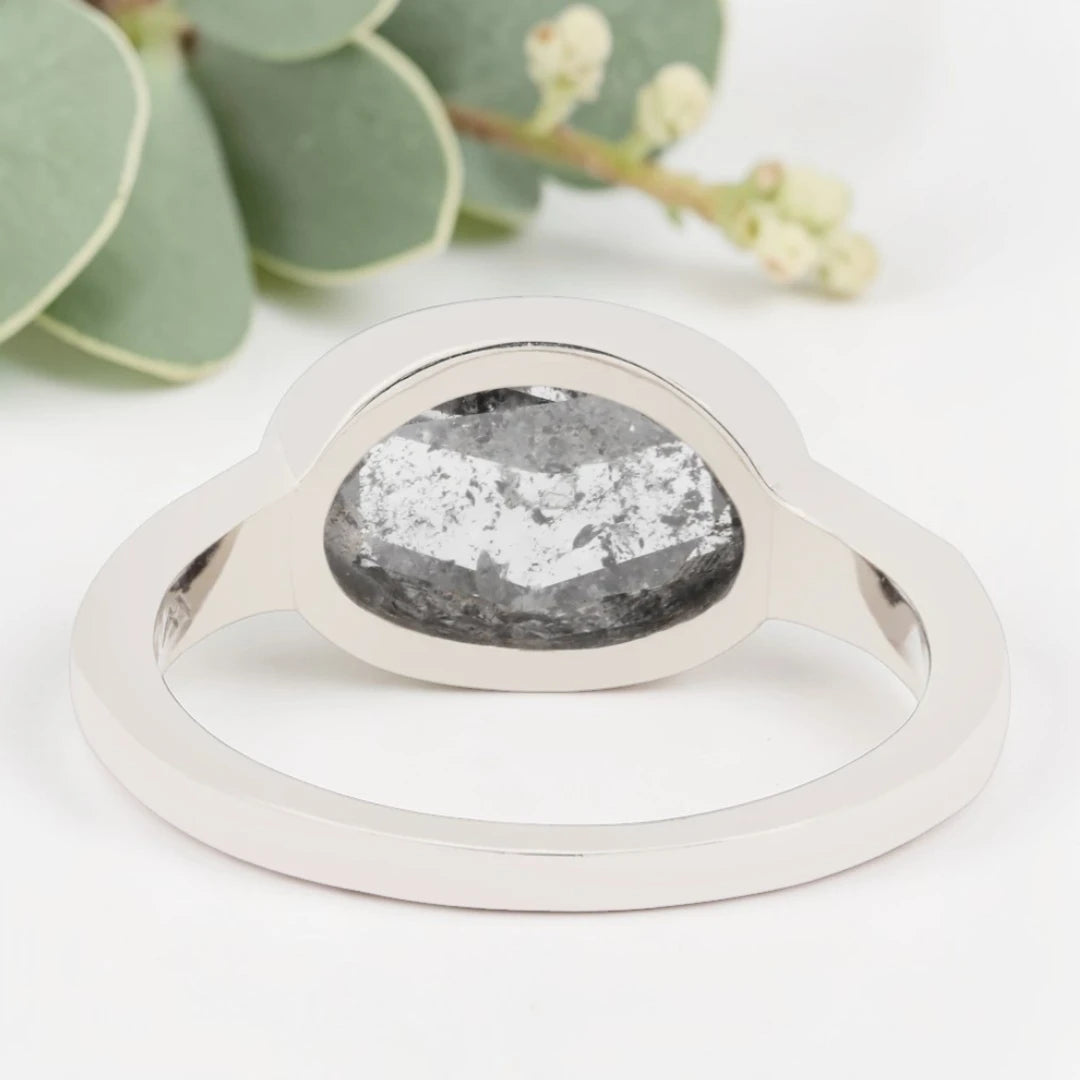 Oval Salt & Pepper Diamond Ring – Bezel Set Handmade Statement Ring