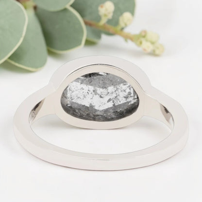 Oval Salt & Pepper Diamond Ring – Bezel Set Handmade Statement Ring