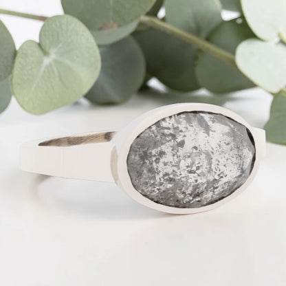 Oval Salt & Pepper Diamond Ring – Bezel Set Handmade Statement Ring