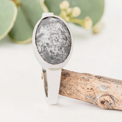 Oval Salt & Pepper Diamond Ring – Bezel Set Handmade Statement Ring