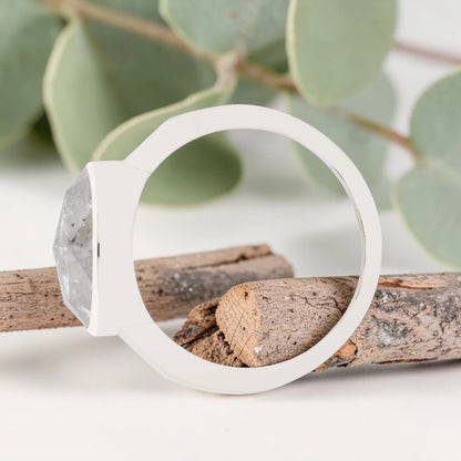 Oval Salt & Pepper Diamond Ring – Bezel Set Handmade Statement Ring