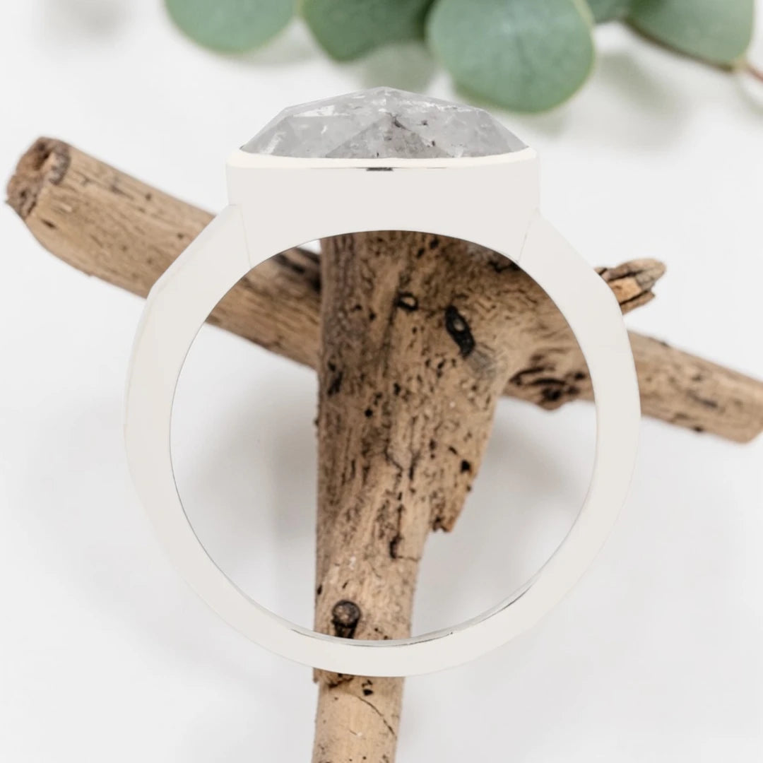 Oval Salt & Pepper Diamond Ring – Bezel Set Handmade Statement Ring