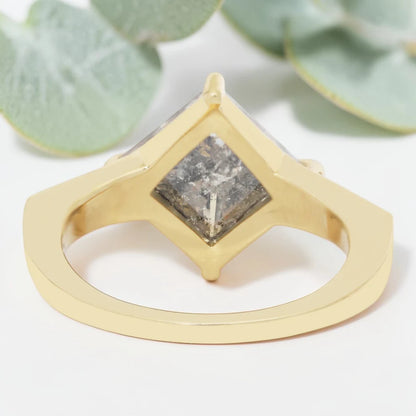 Speckled Gray Emerald Cut Diamond Ring – Bezel Set Statement Ring