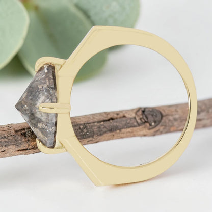Speckled Gray Emerald Cut Diamond Ring – Bezel Set Statement Ring