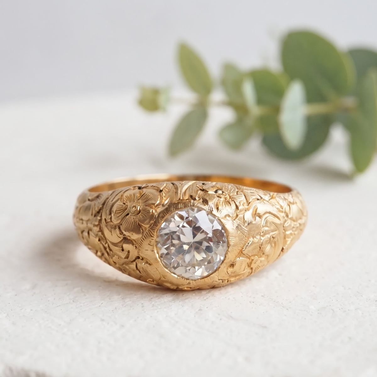 Round European Cut Nature Inspired Lab Grown Diamond Ring