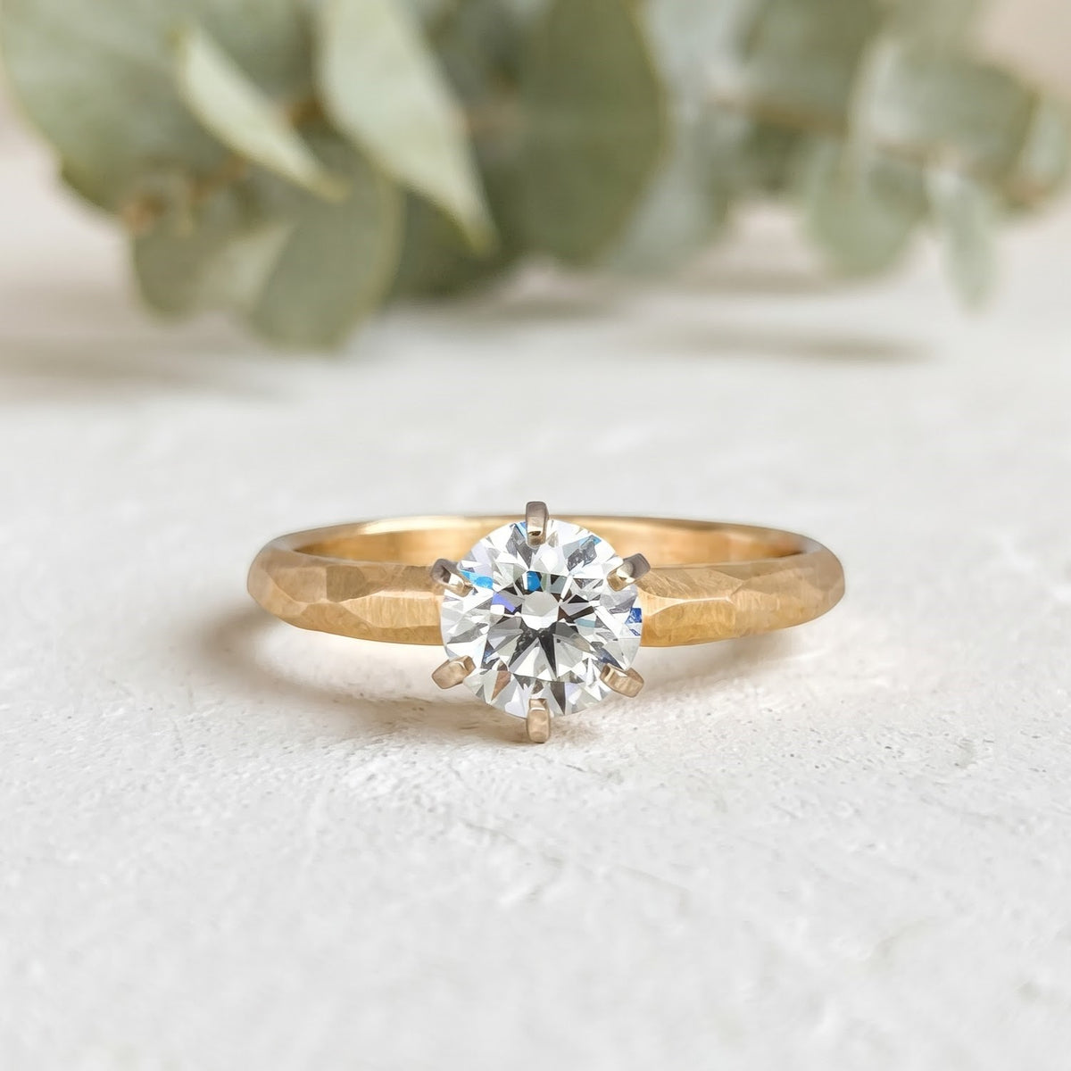 Round Rose Cut Lab Grown Diamond Ring With Facet and