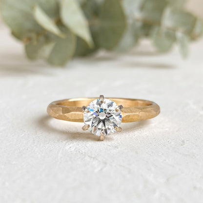 Round Rose Cut Lab Grown Diamond Ring With Facet and