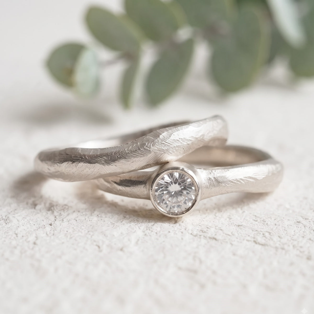 Diamond Bridal Set Handmade Wedding Band Set