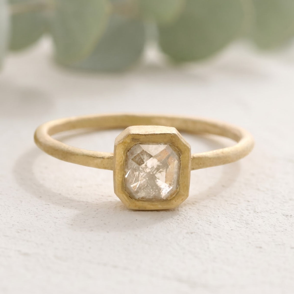 Salt and Pepper Rose Cut Emerald Ring