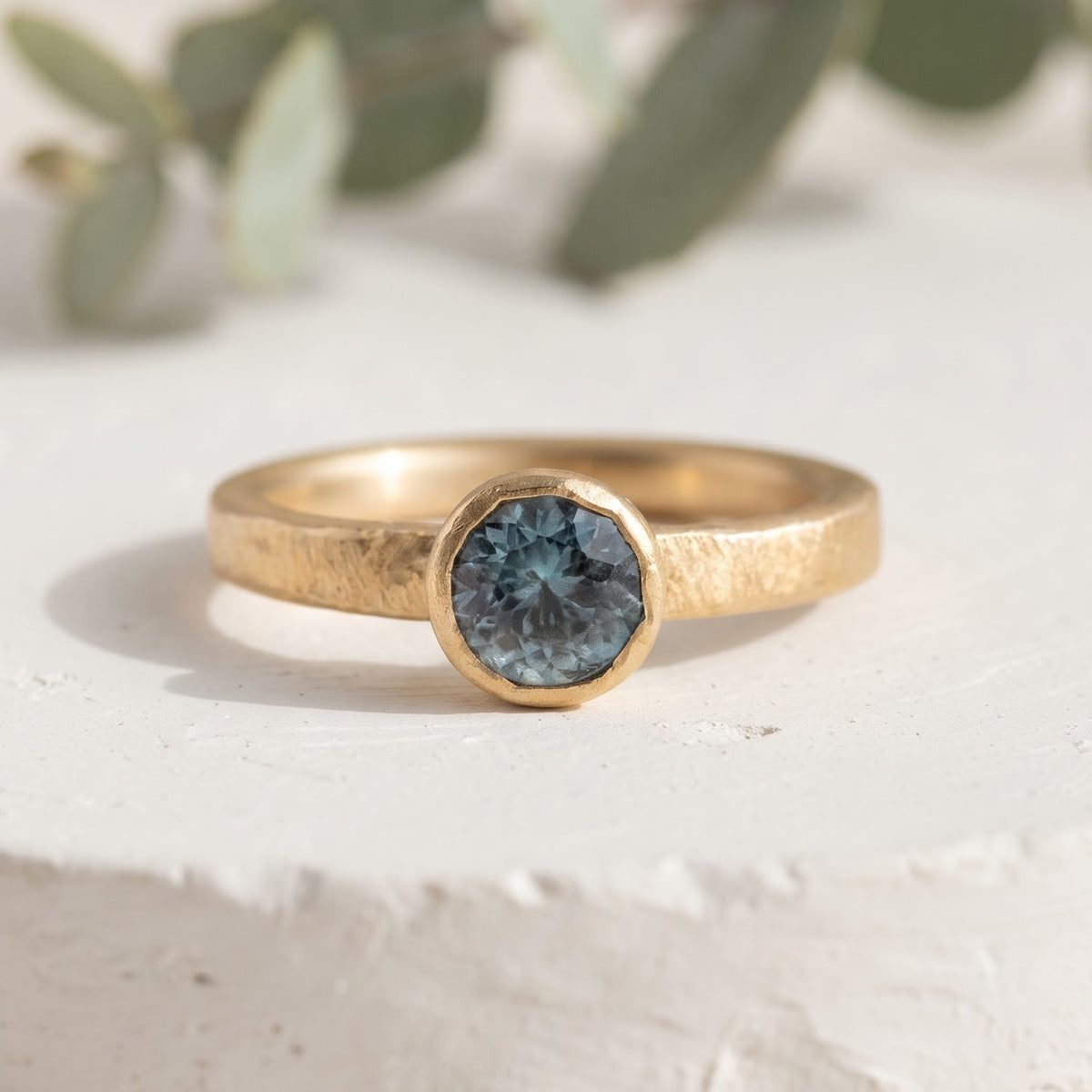 Round Sapphire Ring 0.75 Ct Handmade Jewelry