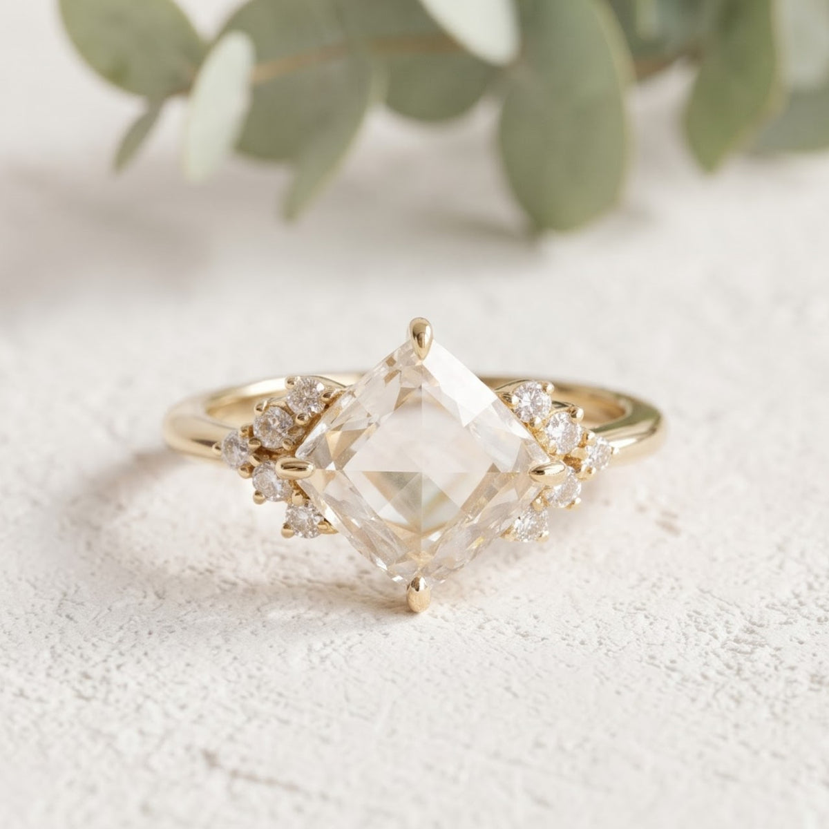 Elegant Rose Cut Cushion Diamond Ring