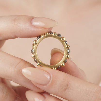 Natural Salt and Pepper Diamond Beaded Gold Band