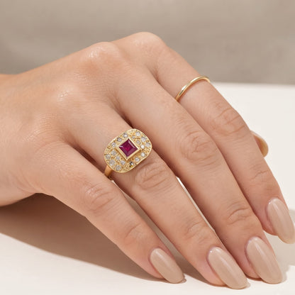 Handmade Ruby Ring with Salt and Pepper Diamond Accents